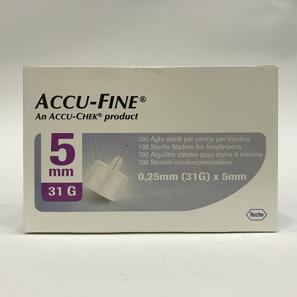 Accu-Fine Aghi Penna Per Insulina 5mm 31G 100 Pezzi