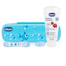 Chicco Set Dentale Azzurro Spazzolino + Dentifricio alla Fragola Igiene orale bambini 